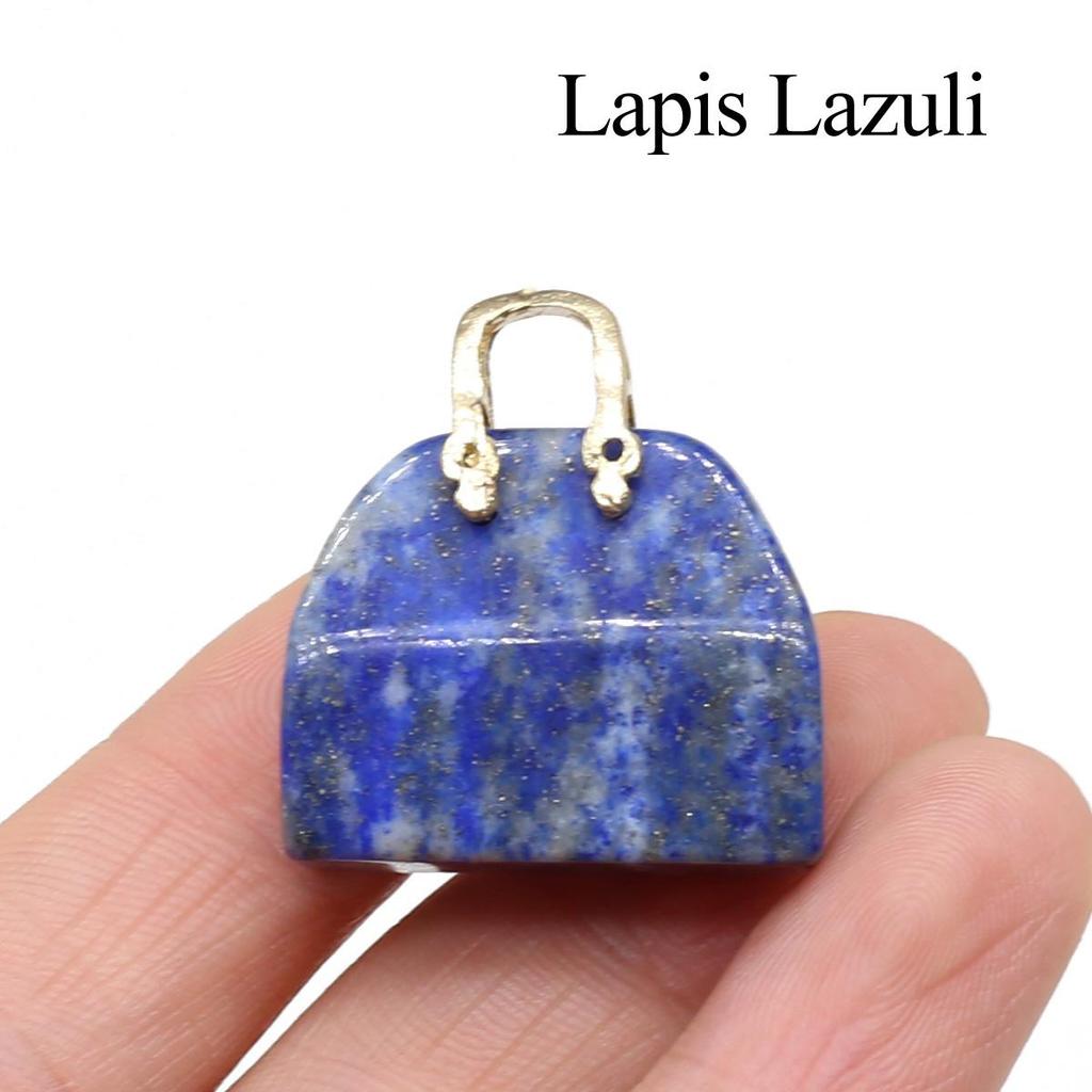 1Pc, Reiki Healing Crystal Carved Handbag Ornament Decoration, Mini Fashion Natural Stone Amethyst Agate Gemstone Home Decor Jewelry Gifts 27×25mm