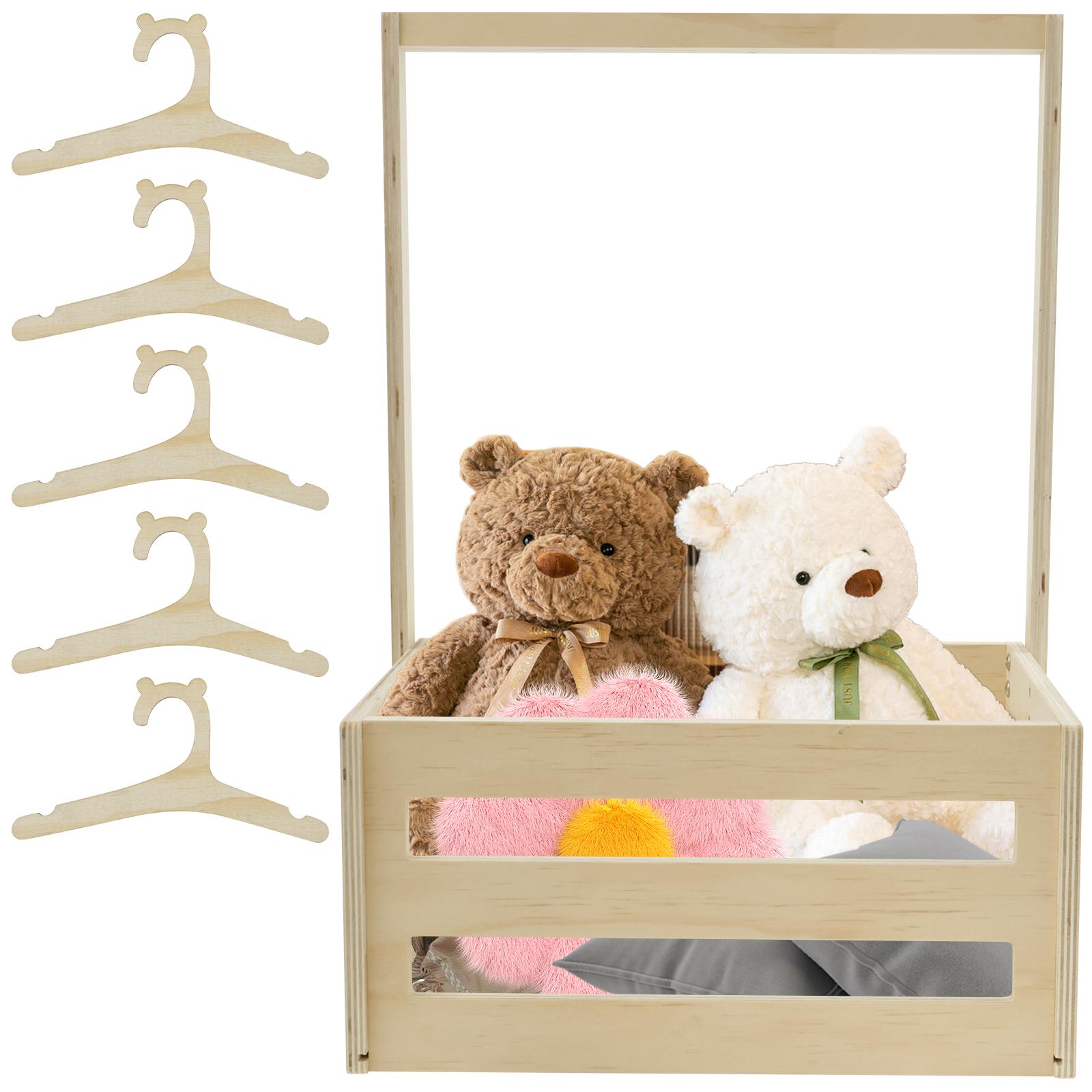 

Baby Shower Crate Closet Smooth Wood Baby Shower Basket with Portable Handle Large Capacity Baby Storage Crate with 5 Hangers