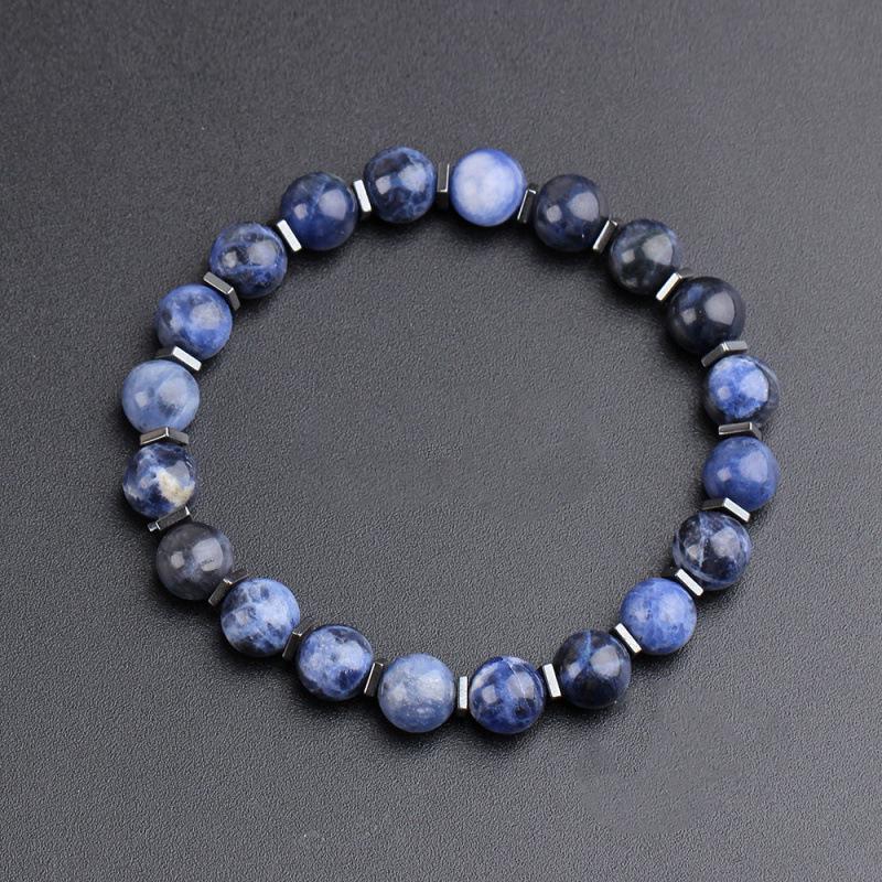 Men s Trendy Natural Blue Vein Stone Beaded Bracelet - European & American Style