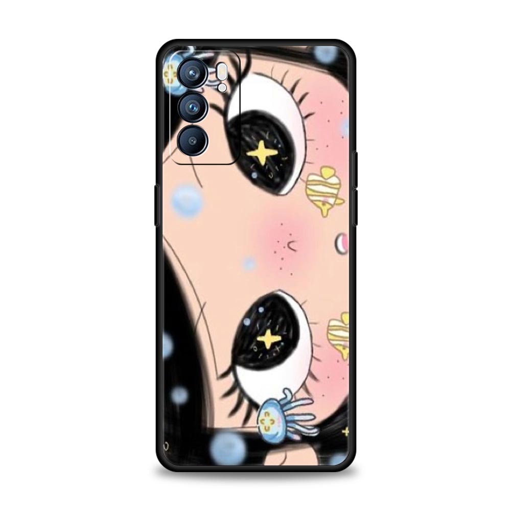 Phone Case Cover For Oppo A17 A31 A54 A57 A78 A79 Find X5 X6 Reno 7 8 10 11 12 13 F Pro 5G Soft TPU Shell Cute Black Big Eyes