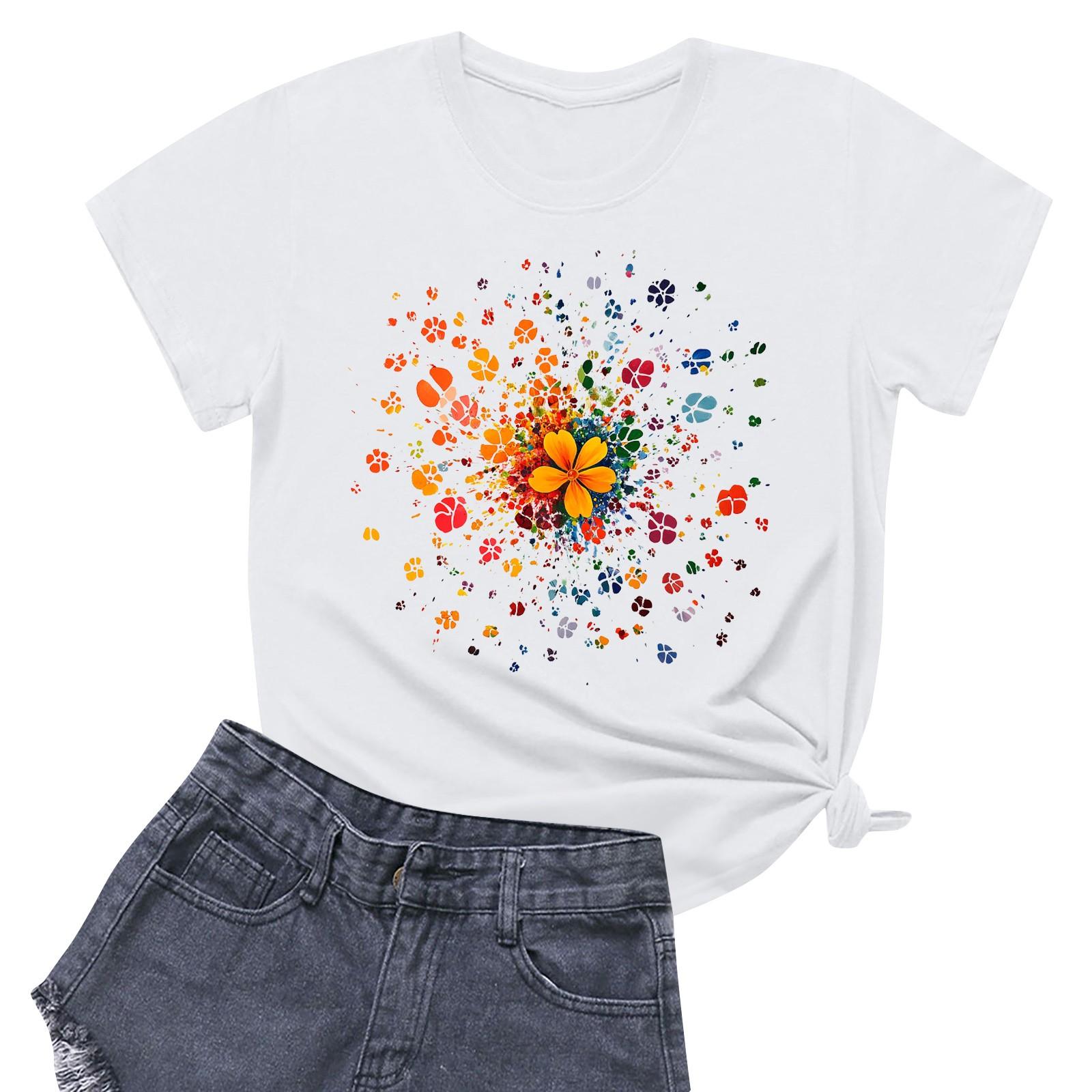 

Женская повседневная футболка с круглым вырезом и короткими рукавами с принтом S белый