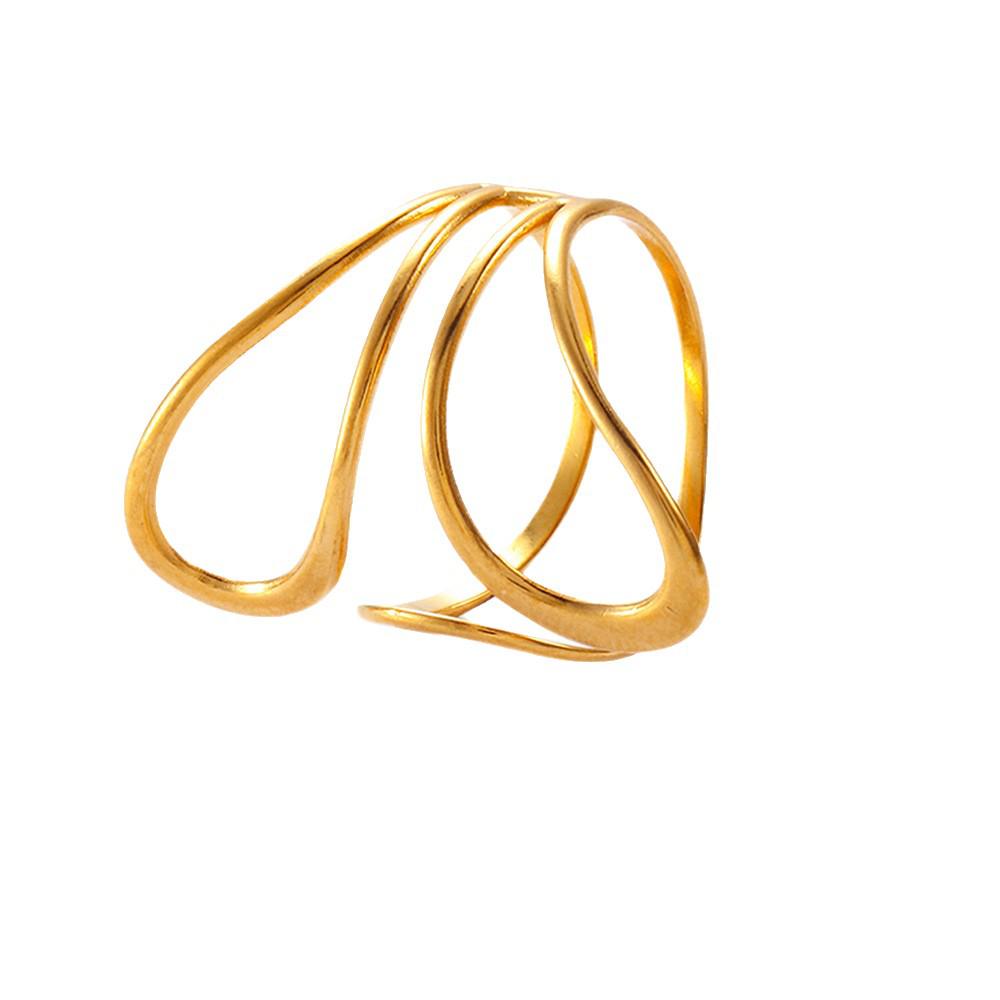 Gold Line Irregular Water Drop Stainless Steel Ring - Simple, Luxurious Design