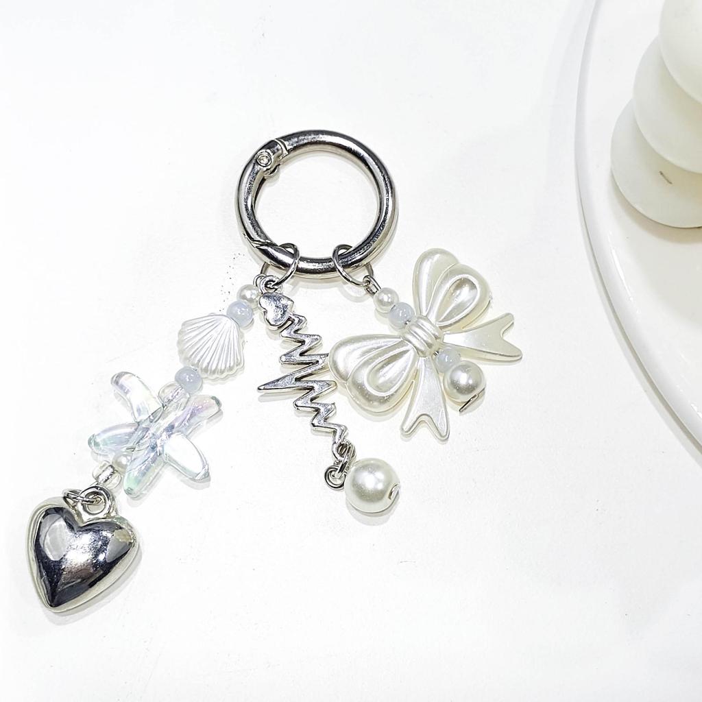 Korean Heart Pearl Bow Chain Pendant Keychain for Mobile Phones