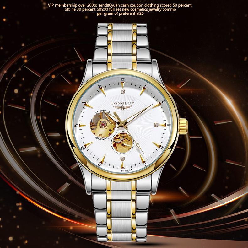 LONGLUX Skeleton Herren wasserdichte Uhren Business Automatische mechanische Uhren Herrenuhren