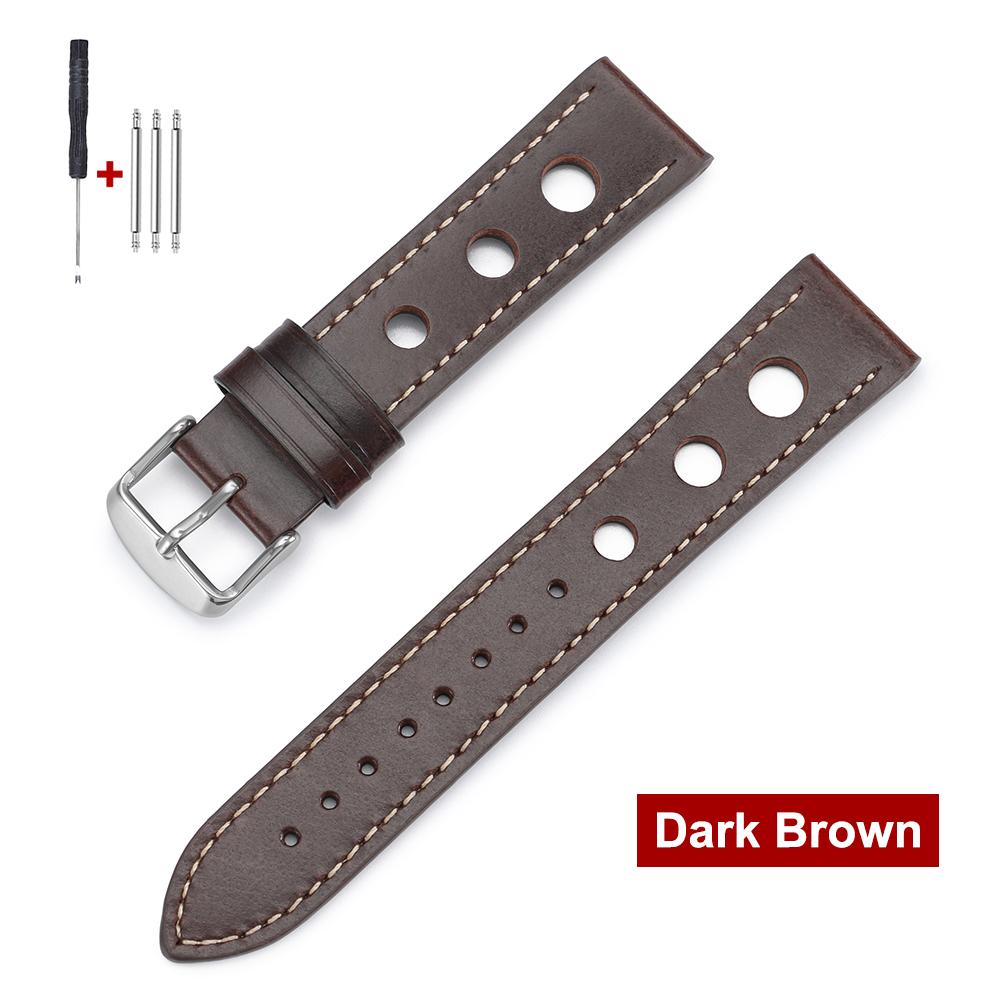 20mm 22mm Breathable Vintage Leather Watch Band for Omega Oil Wax Cowhide Straps Sport Bracelets Men's Brown Black Red Wristband