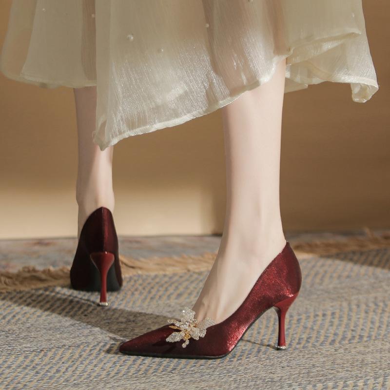 Woman 2026 Trend Luxury Pumps Pointed toe Party Ladies Shoes High Heels White Wedding Shoes Rhinestone Women's Shoes