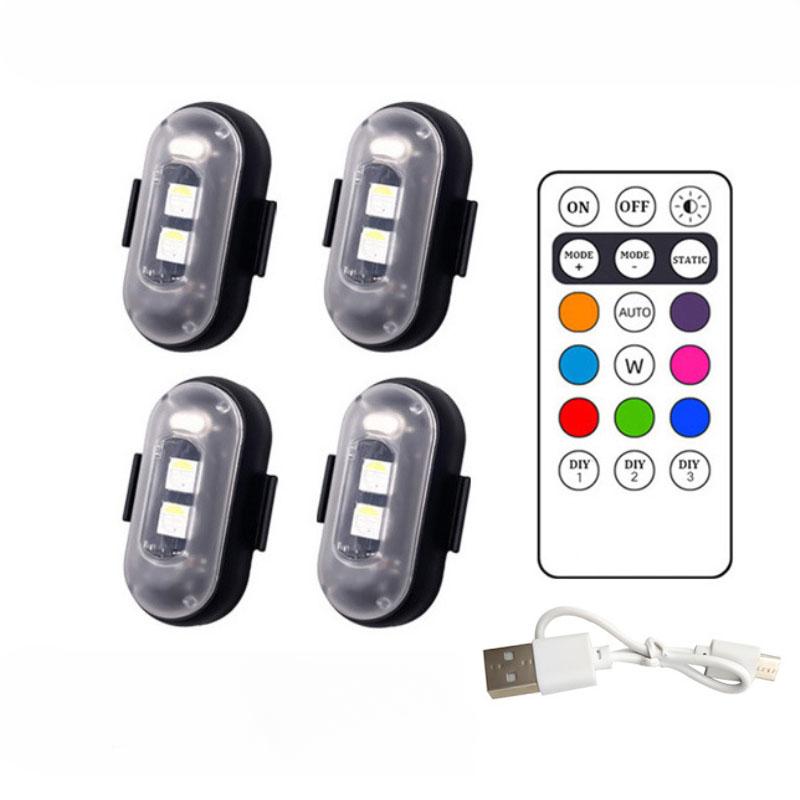 

4PCS Wireless LED Strobe Lights with Remote Control, 8 Colors USB Charing Waterproof Emergency Warning Lights 1set