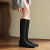 Autumn and winter elastic high boots rubber sole wedge heel large size women's boots solid color sleeve new medium heel square head fashion boots