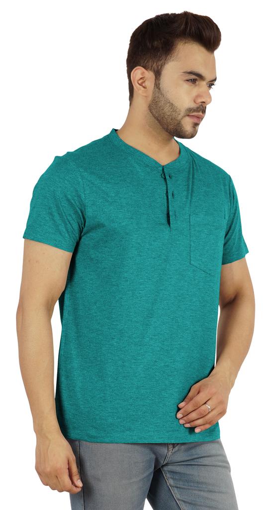 Inkmeso Solides Henley-T-Shirt für Herren Baumwolle Kurzarm T-Shirts Tasche