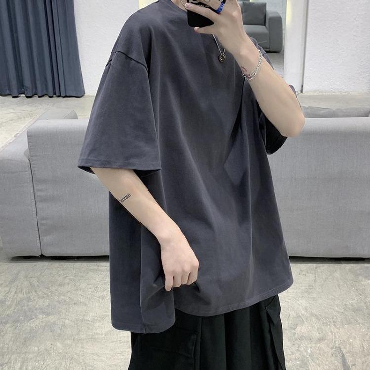 Men Basic Cotton T Shirt  Summer Solid Color Short Sleeve Casual O Neck Tee