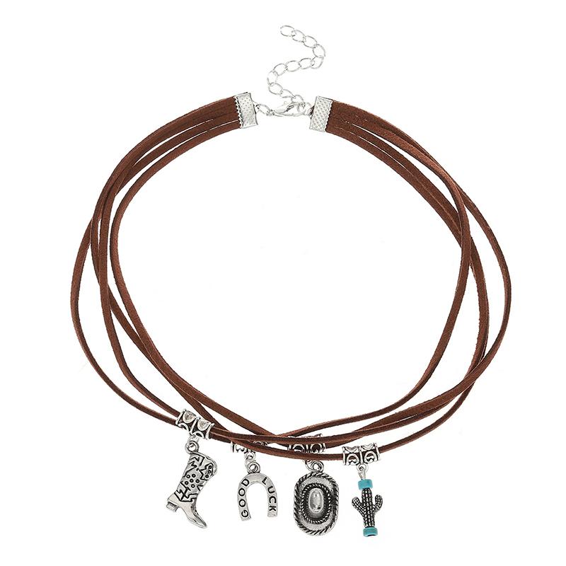 

Винтажное западное ковбойское многослойное ожерелье для женщин Сапоги Подкова Ковбойская шляпа Ожерелья с бисерной подвеской Ювелирные подарки коричневый