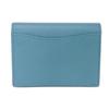 Used Bulgari Man Business Card Holder 7946 Navy Bi-Color Calfskin Bifold RFID Case (11679) Logo Metal Light Blue Men's