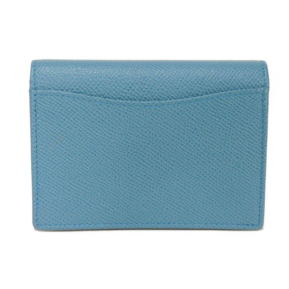 Used Bulgari Man Business Card Holder 7946 Navy Bi-Color Calfskin Bifold RFID Case (11679) Logo Metal Light Blue Men's