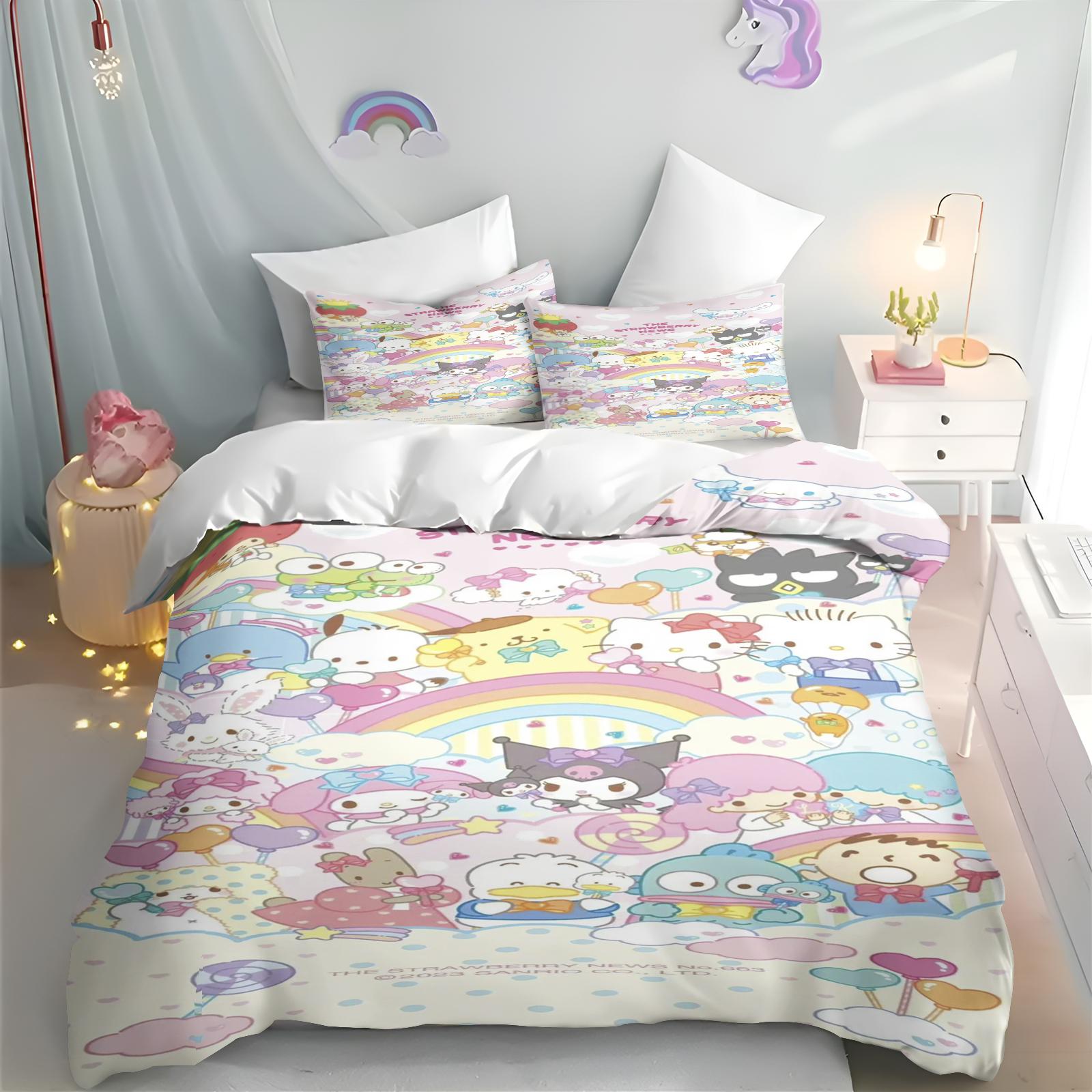 

Cinnamoroll Hello Kitty Cartoon Duvet Cover Sanrio Anime Luxury Bedding Set Children Grade A Printed Queen Size Home Modern EU Single(135*200cm)3pcs