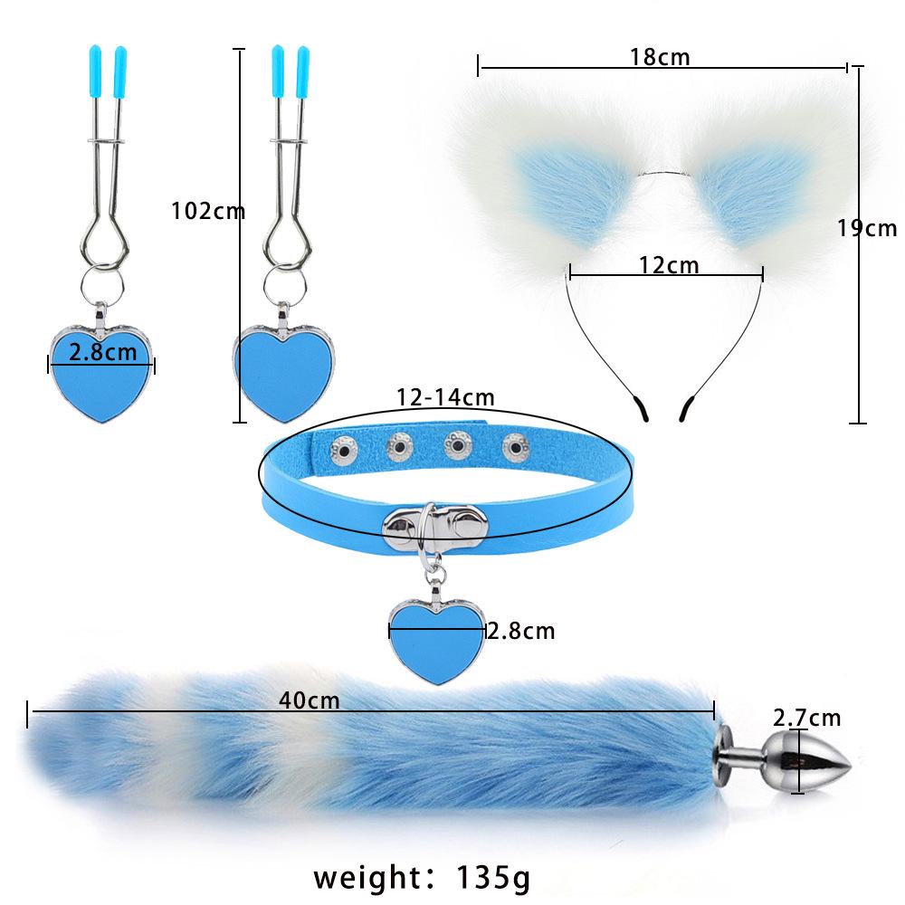 Anal Sex Toys Fox Tail Butt Plug Sexy Plush Cat Ear Headband With Bells Necklace Set Massage Sex Toys For Women Couples Cosplay