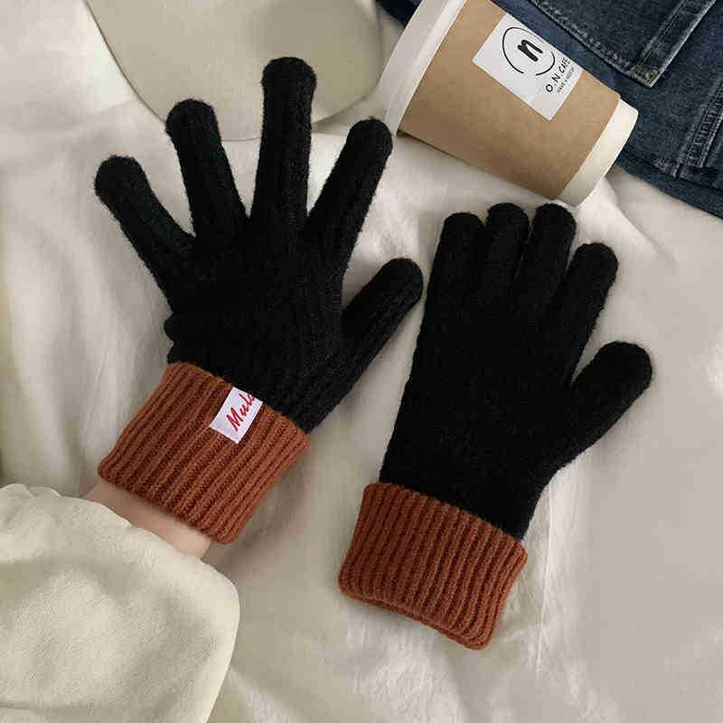 Damen Winter Verdickt Winddicht Warmhalten Fingerspitzen Touchscreen Strickhandschuhe Farbige Strickwaren Weiche Accessoires