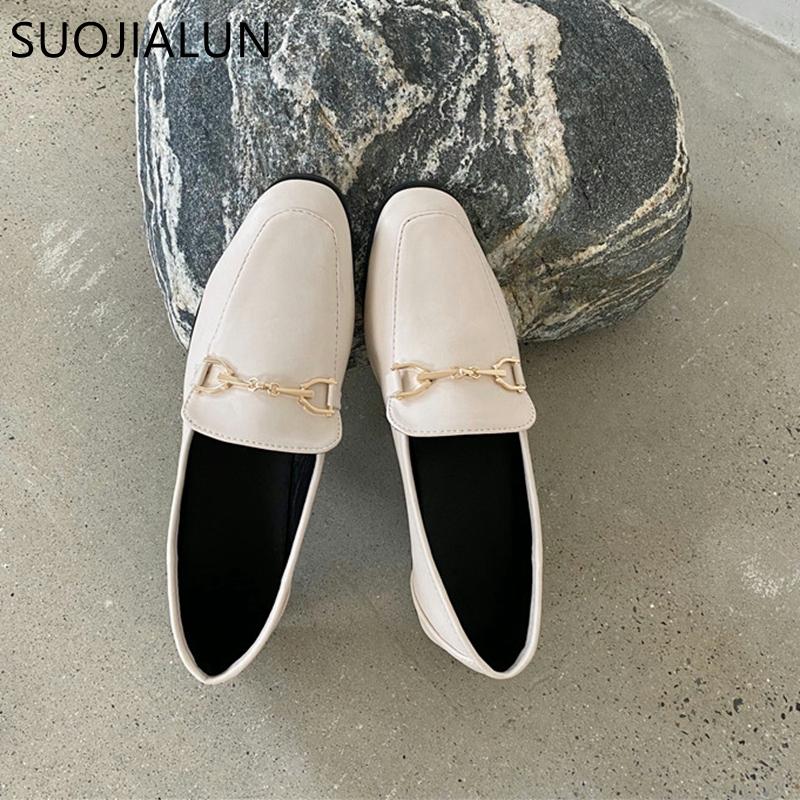 Fashion SUOJIALUN 2025 Spring Women Slip On Loafer Autumn Fashion British Metal Buckle Flat Shoes Round Toe Green Casual Ballerina