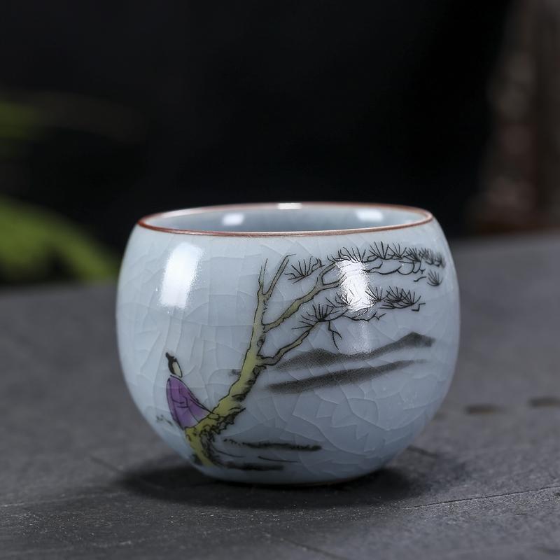 Boutique Ru Kiln Ceramic Teacup Hand Painted Flowers Meditation Cup Travel Tea Bowl Tie Guanyin Pu'er Master Cup Tea set Gifts