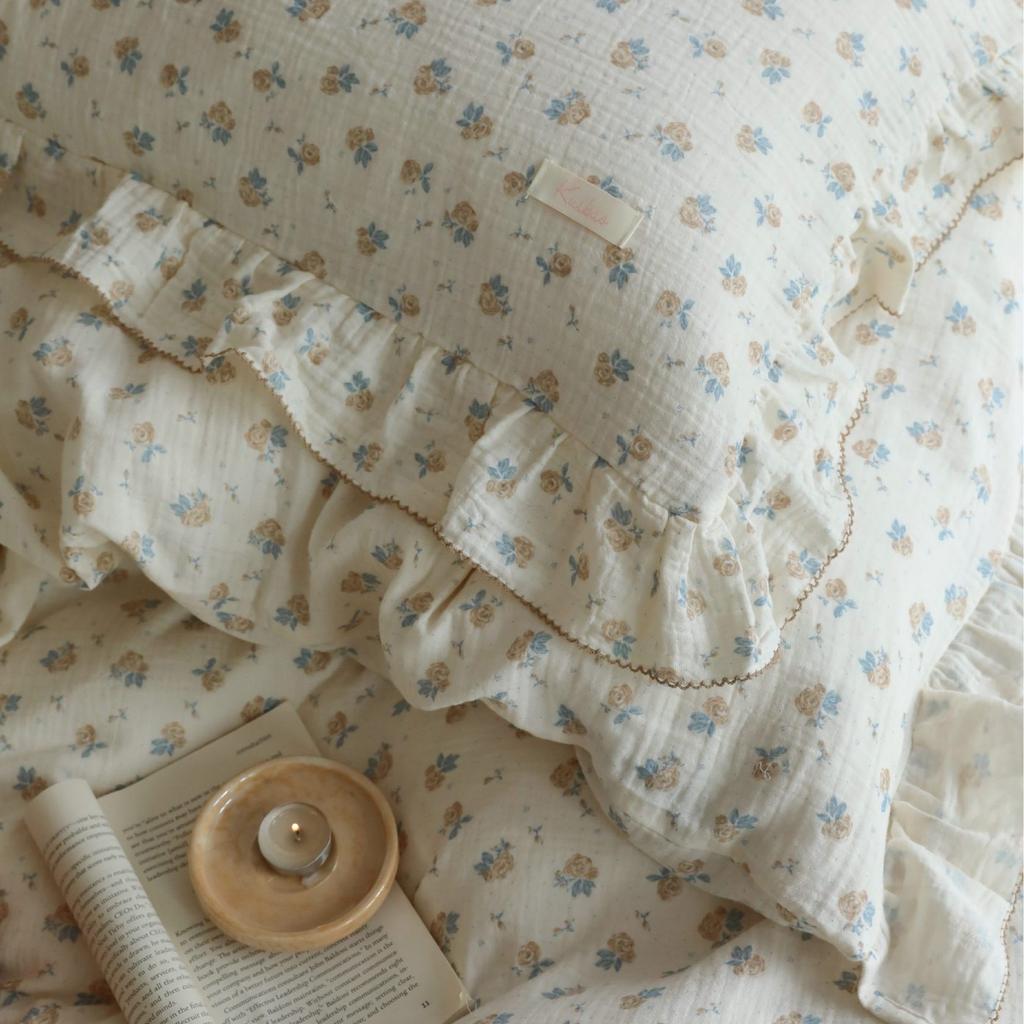 INS Princess Ruffle Edge Gauze 100% Cotton Pillow Case Breathable Duvet Cover Without Filler 3PCS Floral Home Bedding Set