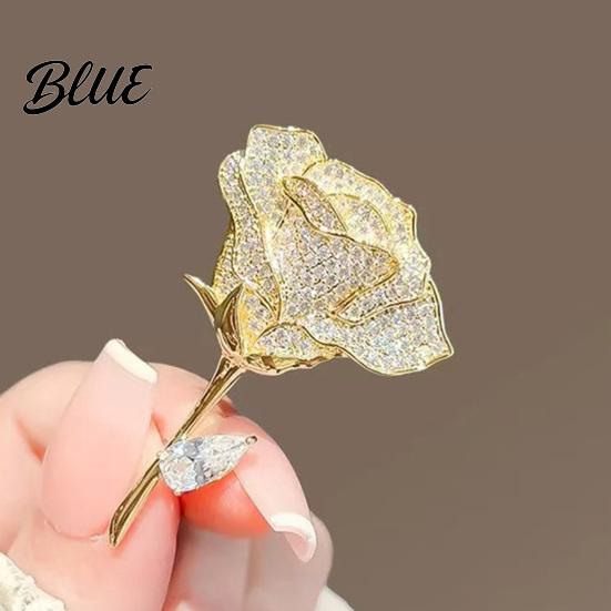 Exquisite Jewelry Gift Rose Brooch with Diamonds Dazzling Alloy Lapel