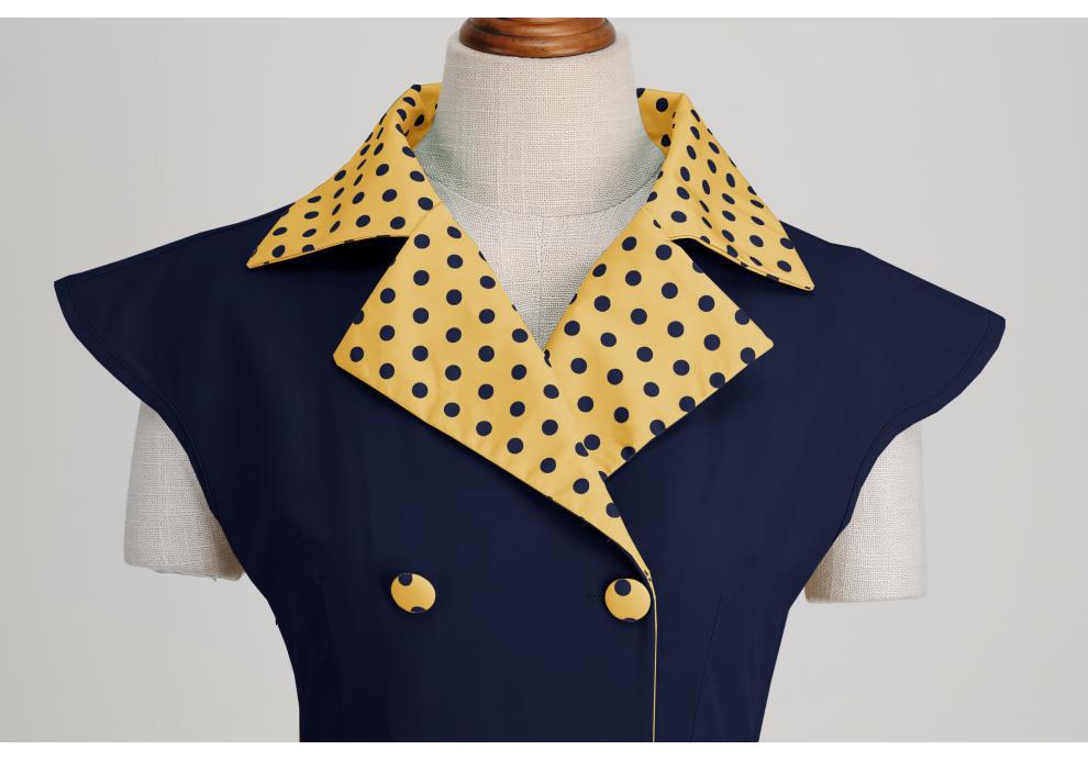 2023 Polka Dot Revers Gürtel Schmalmachender Saum Freizeitkleid