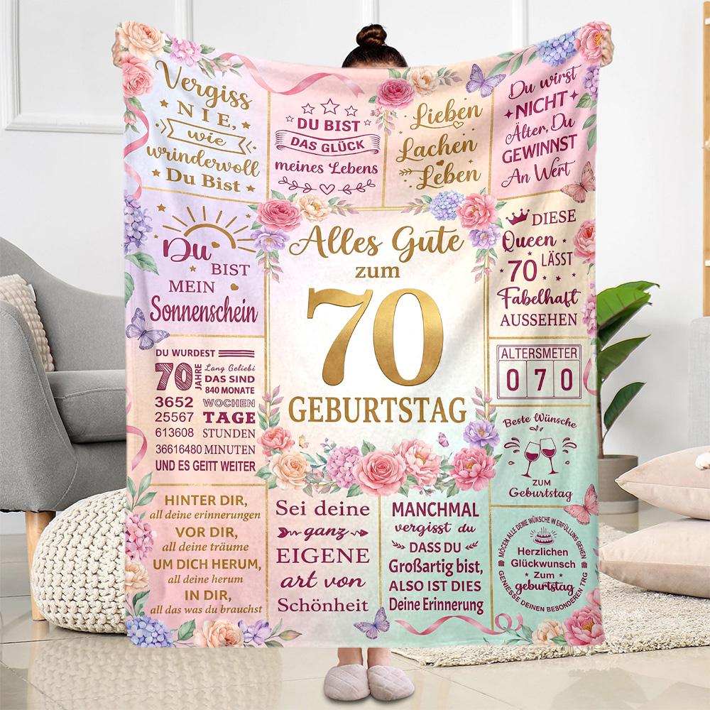 Happy 70th Birthday Celebration Flannel Blanket-Soft and Suitable for Sofas,Beds,Offices,Travel,All Seasons,Great Gift for Holidays and Birthdays.