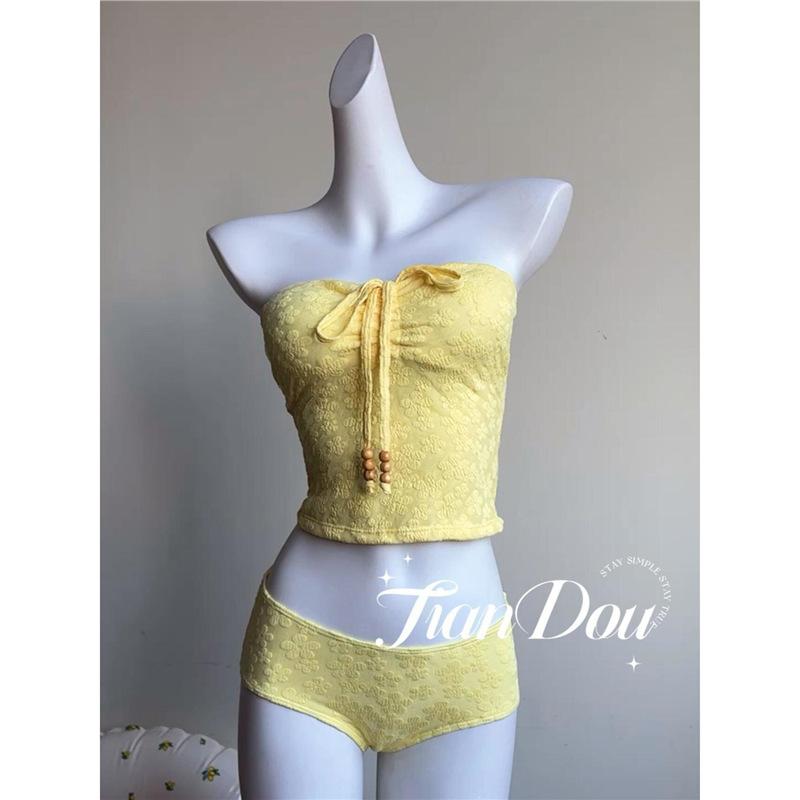 

[Lemongrass] Resort beach tube top beach hot spring swimsuit bikini three-piece set split sexy pure desire wind M