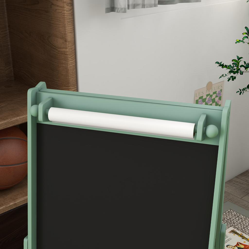 Cavalletto per Bambini Tre in Uno con Rotolo di Carta, Cavalletto da Pittura, con Contenitore - Verde