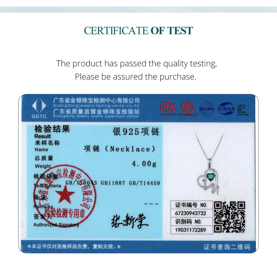 BAMOER 925 Sterling Silver Delicate Green Zircon Heart Pendant Necklace Snake Intertwine Love Neck Chain for Women Fine Jewelry