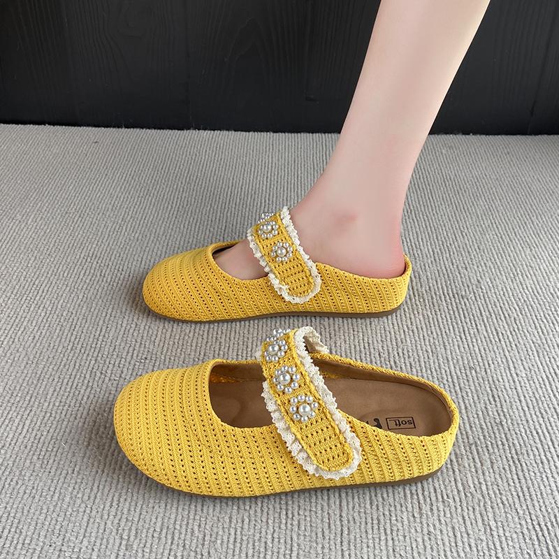 

CRLAYDK Женские слипоны-мюли, вязаные дышащие тапочки, женские мюли без задника, летние лоферы для ходьбы, повседневная обувь 40