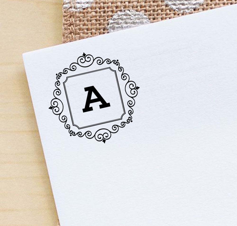 Printtoo Square Swirl Border Alphabet A Monogram Initial Self Inking Rubber Stamp Office