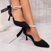 2025 String Bead Ladies High Heels Ankle Strap Pumps Pointed Toe High Heels Women's Sandals Banquet Party Shoes Elegant Stiletto