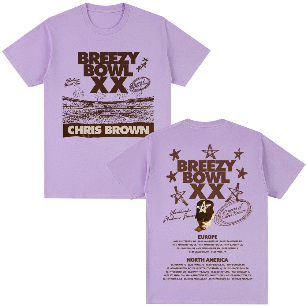 Rapper Chris Brown Breezy Bowl XX Tour 2025 T Shirt Men's Hip Hop Retro Short Sleeve Oversized Cotton Casual T-shirt Streetwear