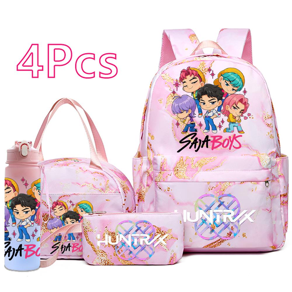 

4Pcs/set Cartoon K-Pop Printed Backpack Handbag Pencil Case with 750Ml Water Bottler for Teenager Boy Girl Schoolbag Large Capacity Bookbag Mochila