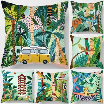 Animal Forest Throw Pillows Cushion Cover Tropical Palm Plant Flower Bohemian Pillow Decorative Pillowcase for Sofa