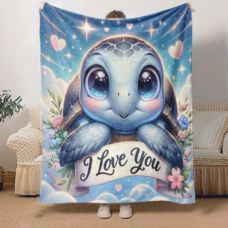 1pc Turtle Printing Lightweight Flannel Blanket, Comfortable and Warm Blanket, for Camping Sofa Bed and Couch Office, in All Seasons
