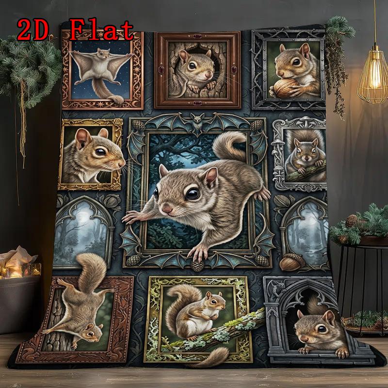 Squirrel Portrait Gallery 2D Flat Pattern Flannel Blanket, High quality All Seasons, Home Decor, Warmth and Comfort, Perfect for Christmas Gifts.