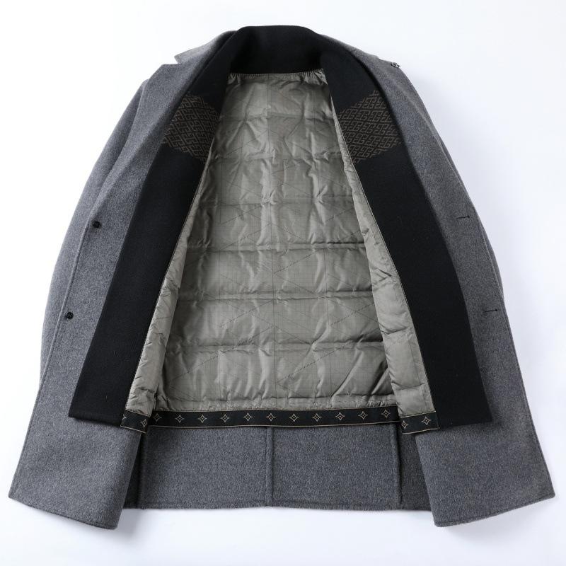 Winter double-sided wool cashmere coat men's wool wool mid-length suit collar woolen removable down liner jacket
