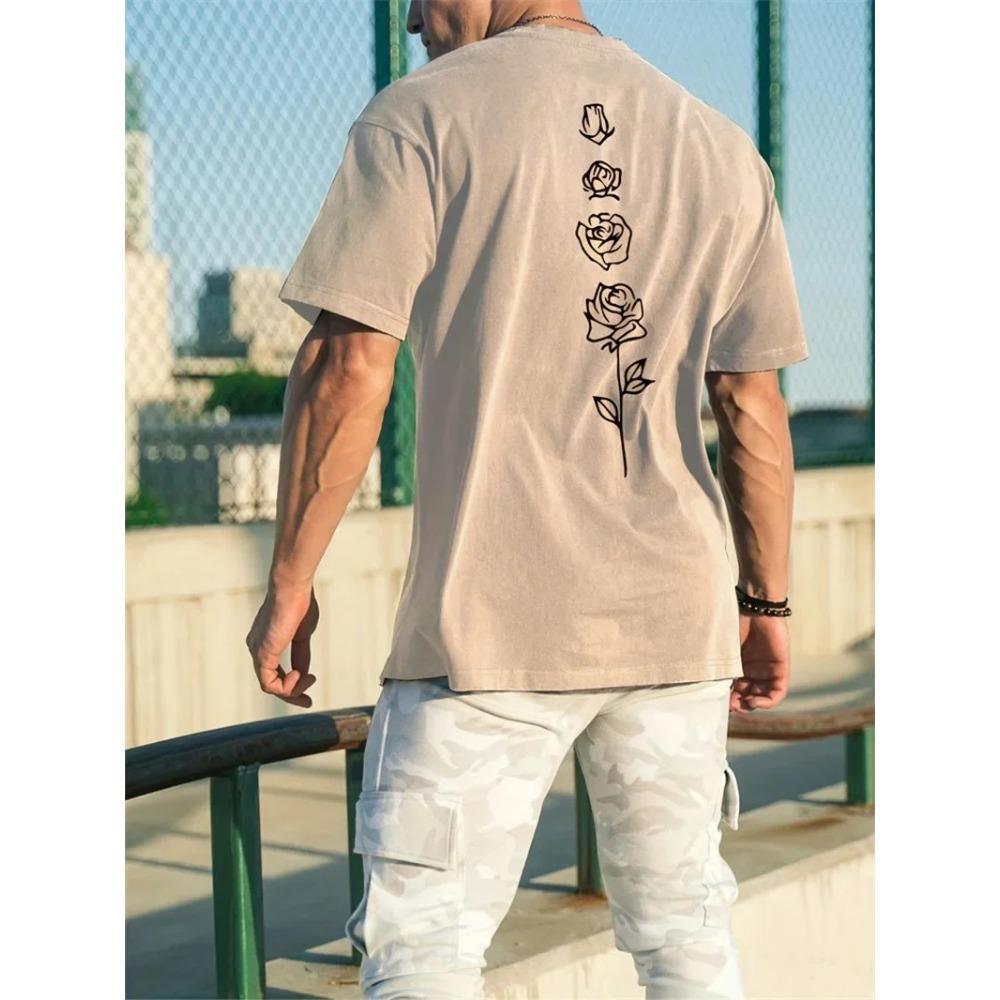 Men's Summer Loose Fit  100   Rose pattern Print T-shirt Tops