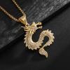 Fashion Hip Hop Bling Iced Out Dragon Round Pendant Necklace for Men Women Stainless Steel Rapper Jewelry Oriental Amulet Gift