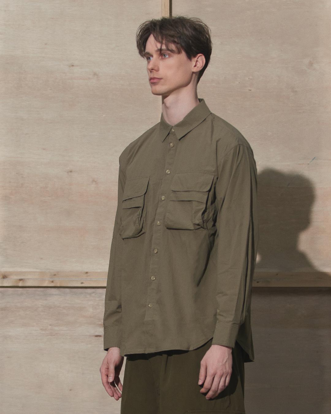 Huton Loose Multi-Pocket Shirt Olive Drop Large