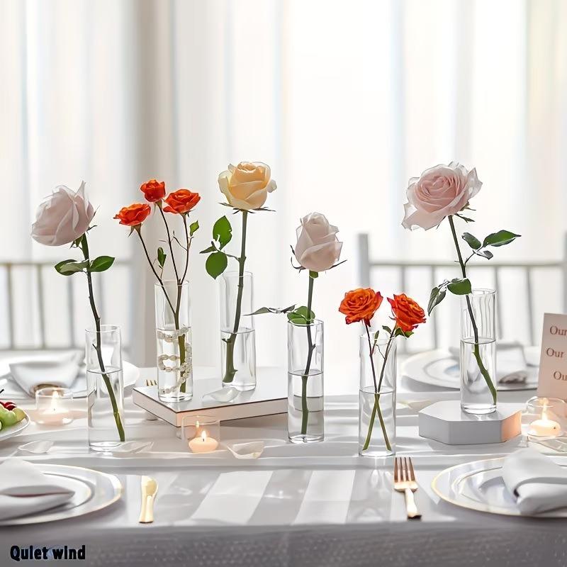 12/18pcs Transparent Cylindrical Plastic Vases Home Decor Flower-Wrapping Vases for Tabletop Decoration and Flower Cultivation