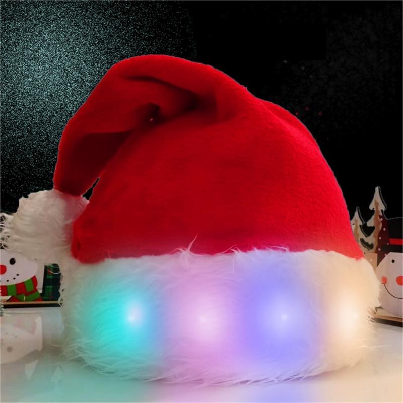 Pack of 5pcs Unisex LED Santa Hat Soft and Comfortable Pom Hats Headgears for Christmas Celebrations and Photo Props