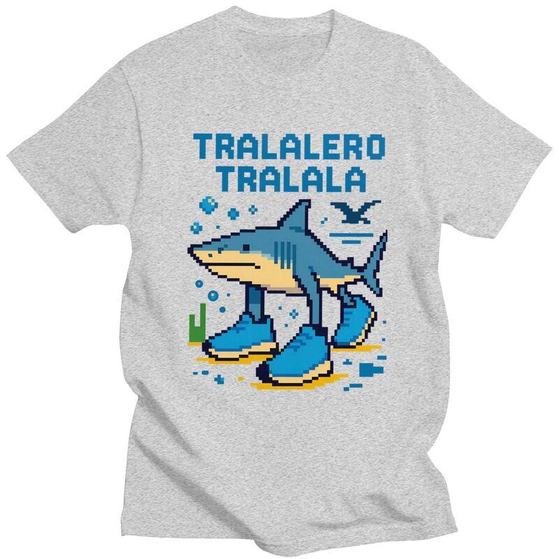 Male Tralalero Tralala Italian Brainrot Meme T Shirts Round Neck Short Sleeve 100 Cotton Tee Shirt Novelty Summer Tyle Clothing