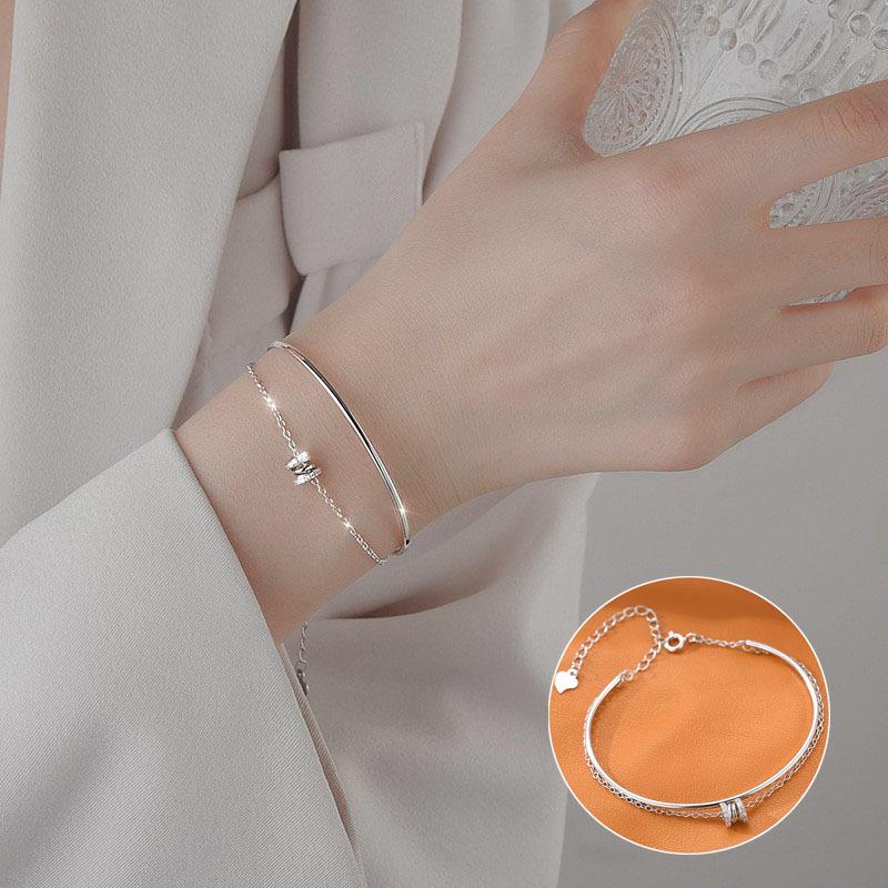 Korean Style S925 Sterling Silver Geometric Cutout Bracelet: Women's Retro Hong Kong Style Bangle