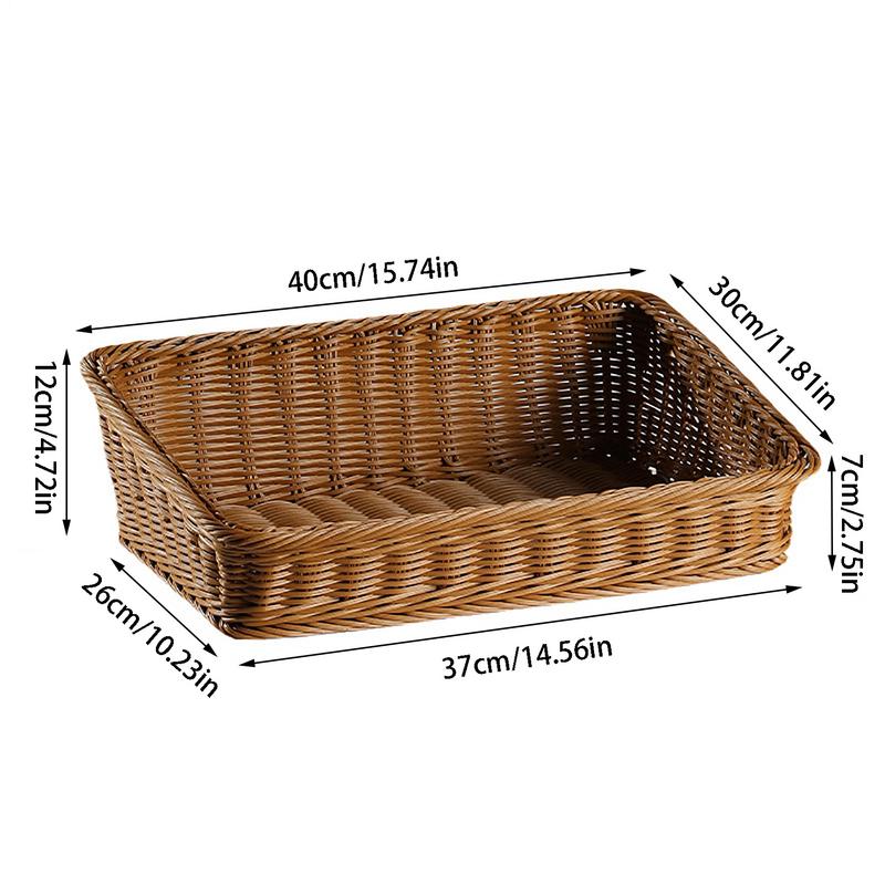 Hand-Woven Rectangular Rattan Wicker Basket Fruit Tea Snack Bread Picnic Cosmetic Picnic Basket Kitchen Storage Basket