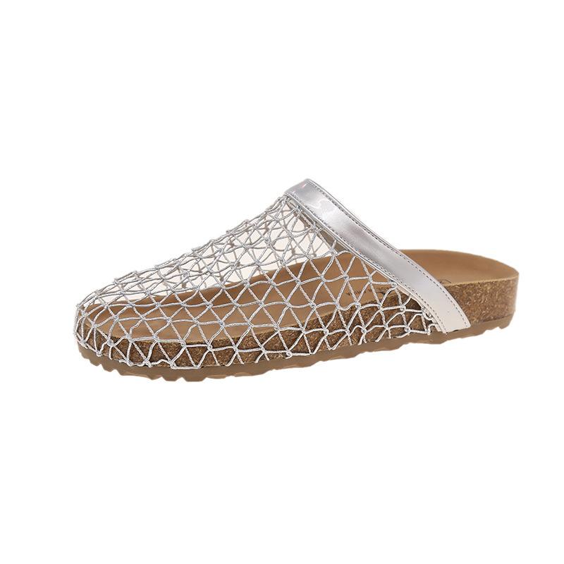 

Сетчатые полые толстоподошвенные тапочки-полушлепки женские 2025 лето новые ретро мода одежда для отпуска крутые тапочки женские 40 серебряный
