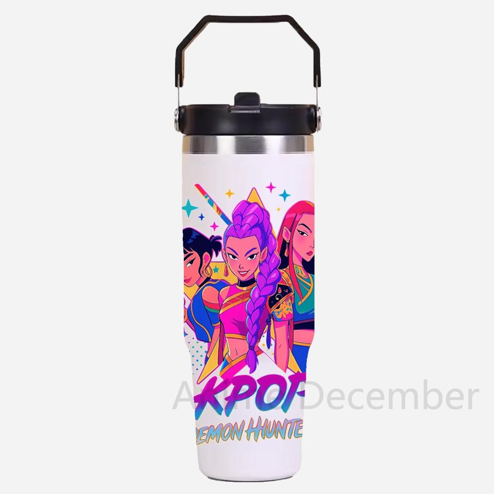 30Oz Anime K-Pop American Simple Solid Color Stainless Steel Thermos Portable Car Easy To Carry Water Cup Thermal Insulation Cold Ice Cup