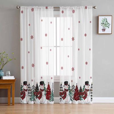 Christmas Snowman Snowflake Sheer Curtains Christmas Home Decorations Window Tulle Curtains for Living Room Bedroom