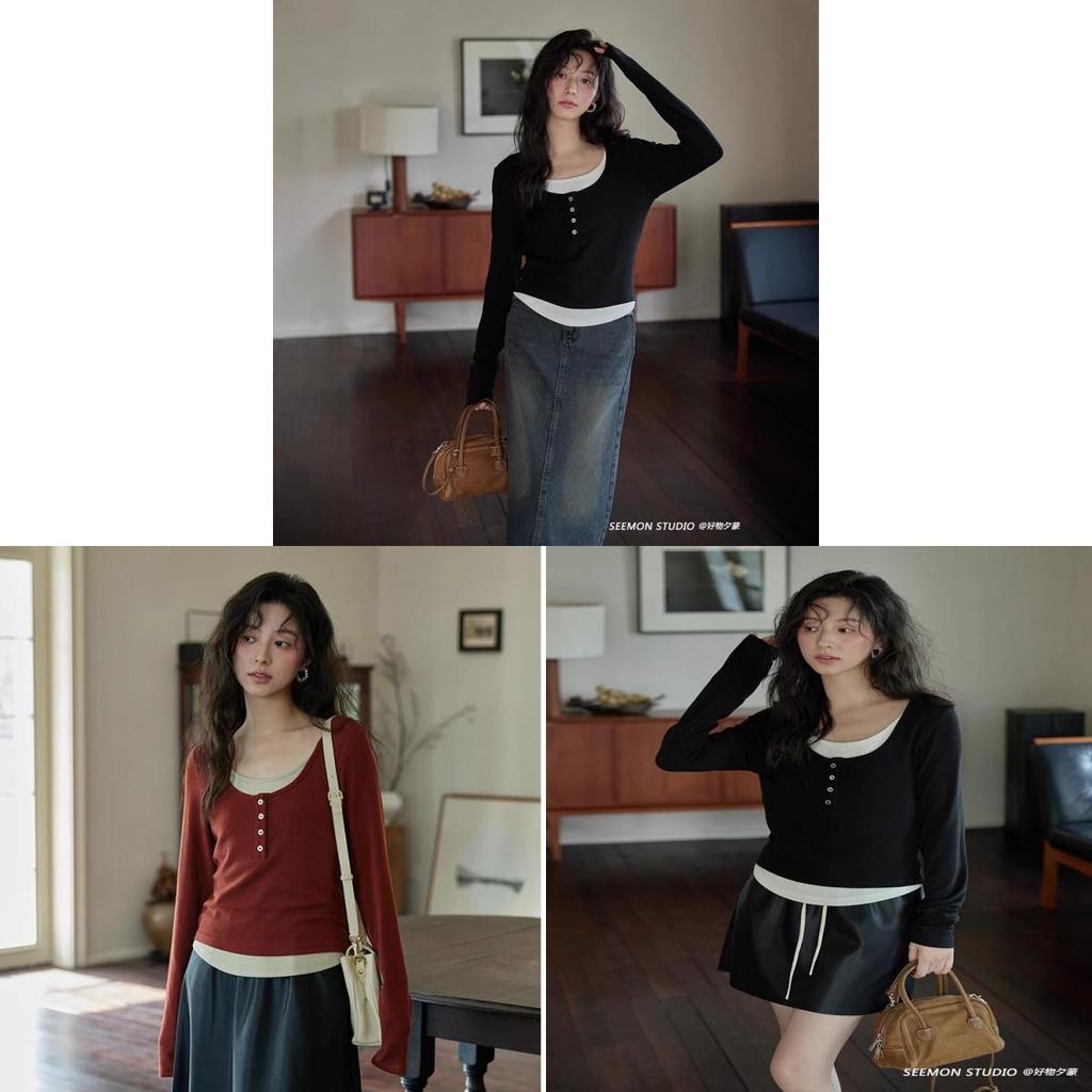 Fashion Long Sleeve T Shirt With Color Block Design For Casual Wear